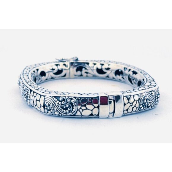 Estate Sarda Sterling Silver 925 Filigree Hinged Bangle Bracelet 6" 38.1g - Picture 4 of 13